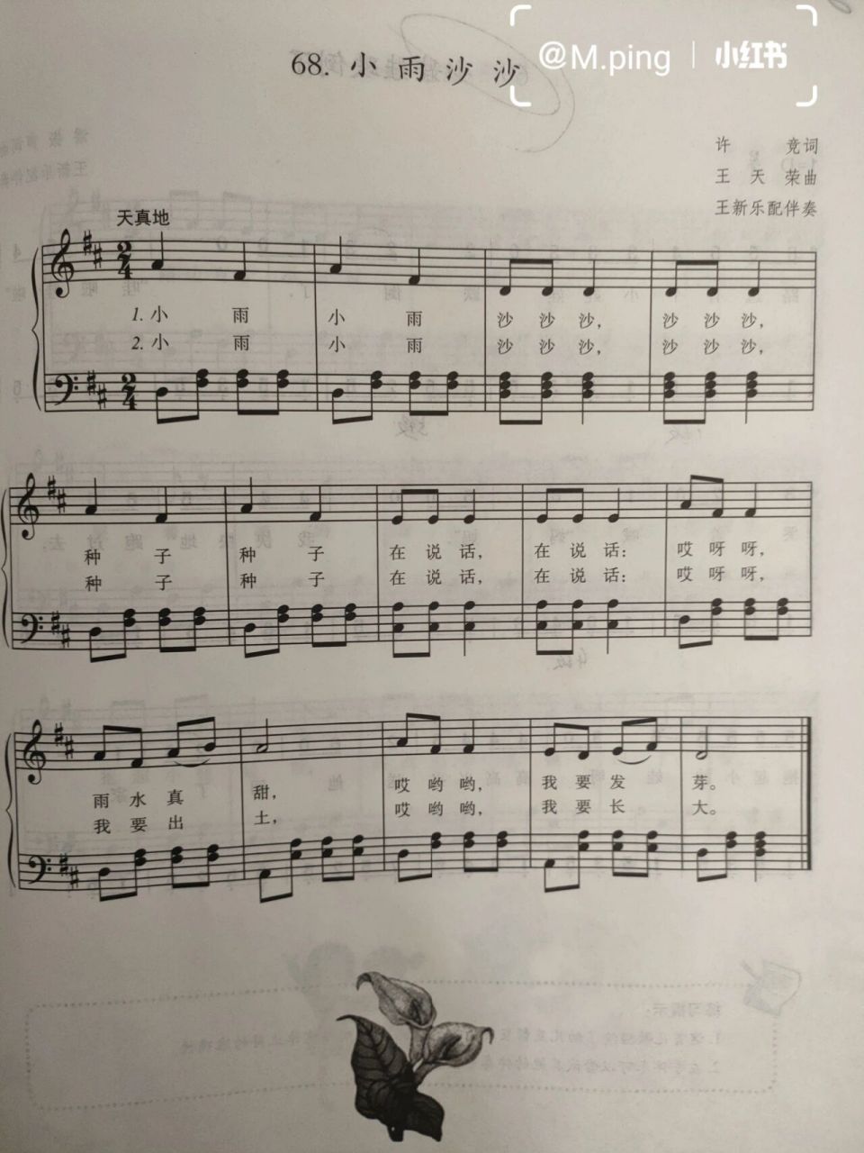 《小雨沙沙》图谱 琴谱    小雨沙沙歌唱活动可用