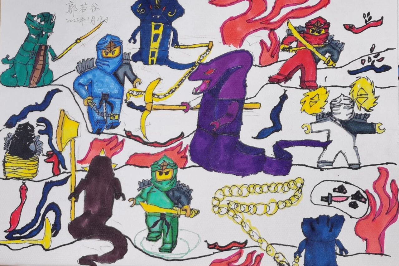 画幻影忍者 幻影忍者和蛇怪涂鸦,造型丰富,画面比较热闹.