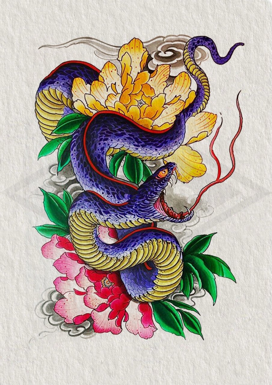 传统纹身题材-蛇(2) 蛇又被称为"小龙",蛇一直都是非常吉祥富贵的象征