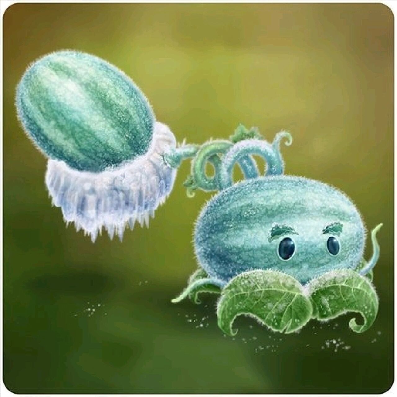 5秒吐一次,所以西瓜投手速度差不多是豌豆射手的一半,一个西瓜是80