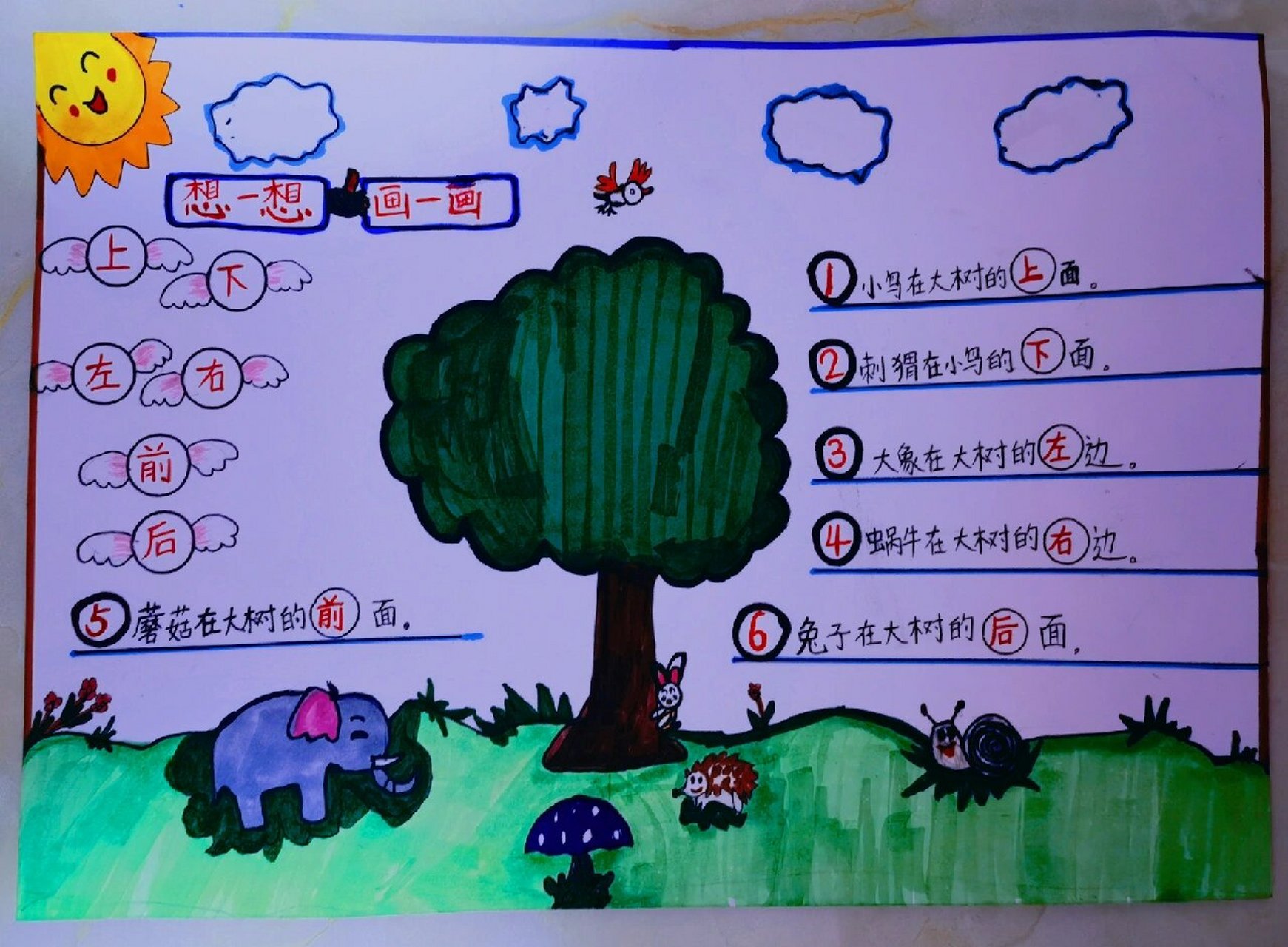 数学手抄报《上下前后左右》
