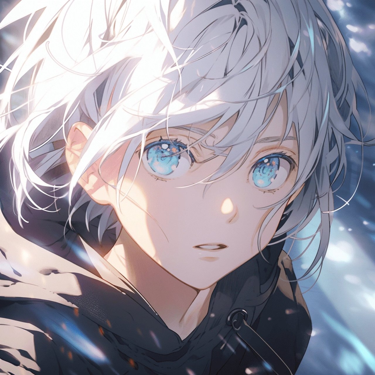 动漫男头白毛阳光少年