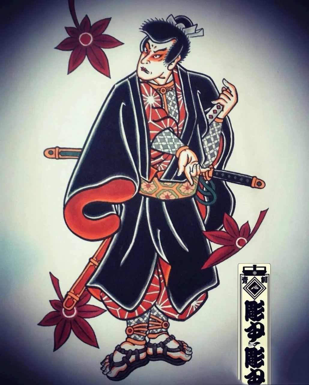 日式人物传统纹身手稿