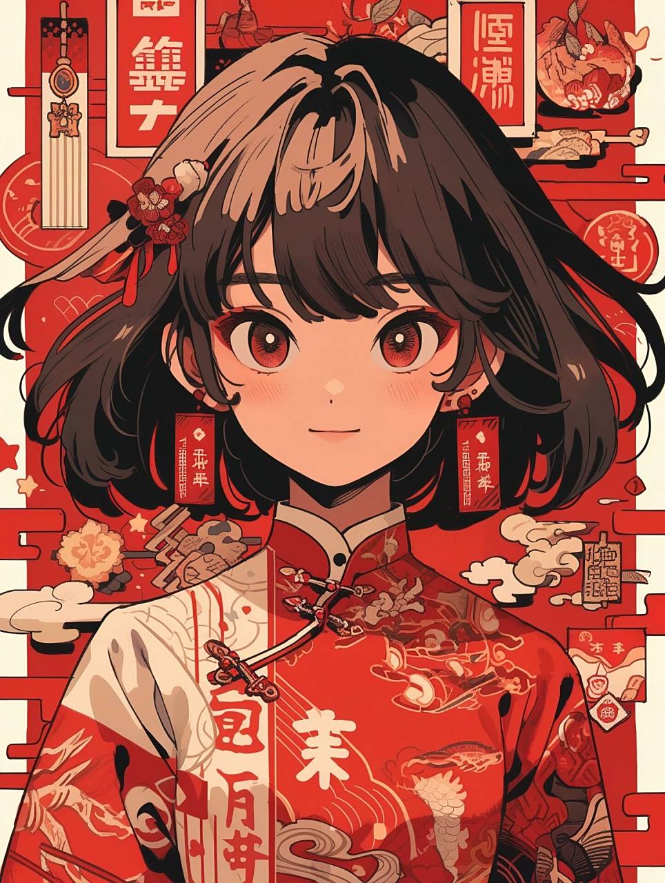 少女动漫风插画 94今天分享一组超好看的插画壁纸,国潮风旗袍女孩