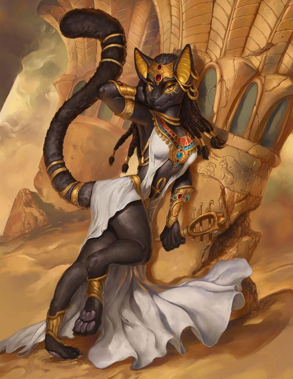 古埃及的猫女神 bastet 芭斯特 在最古老的神话中,芭丝特本来是拥有