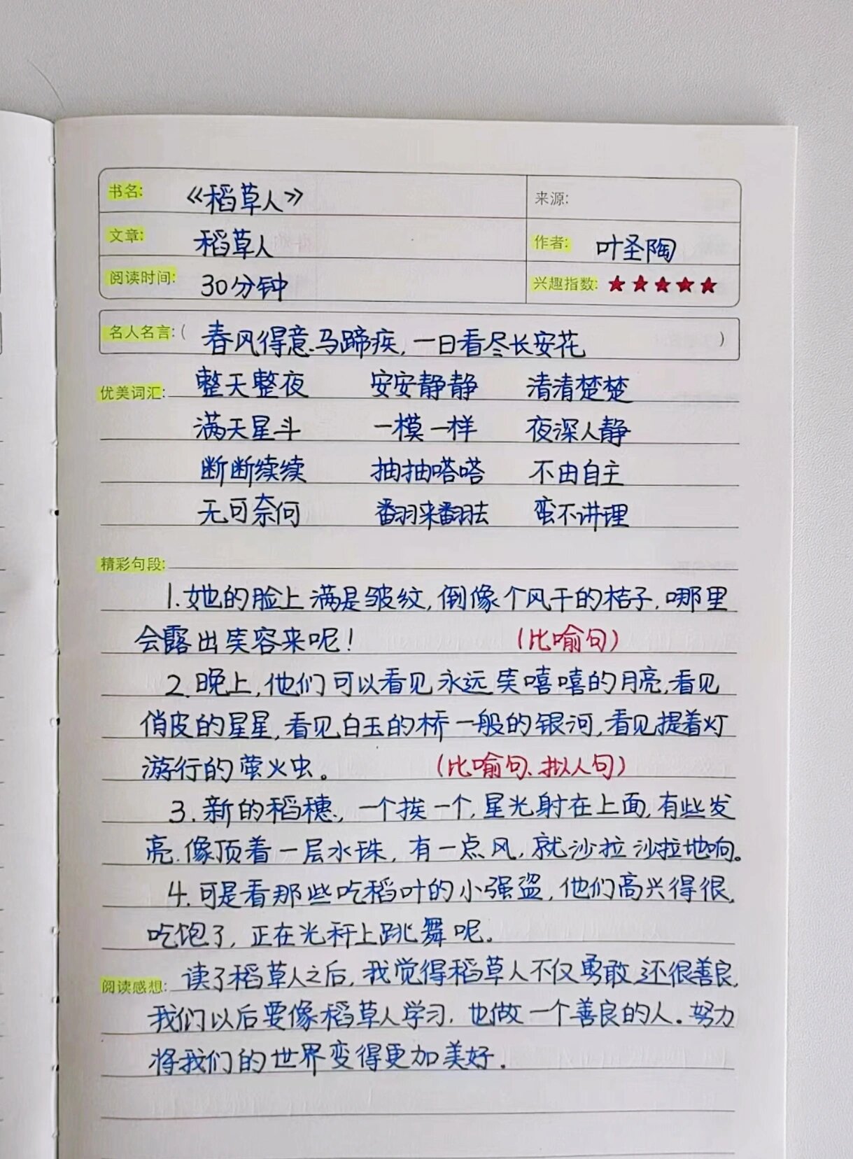 小学生暑假课外阅读读书笔记