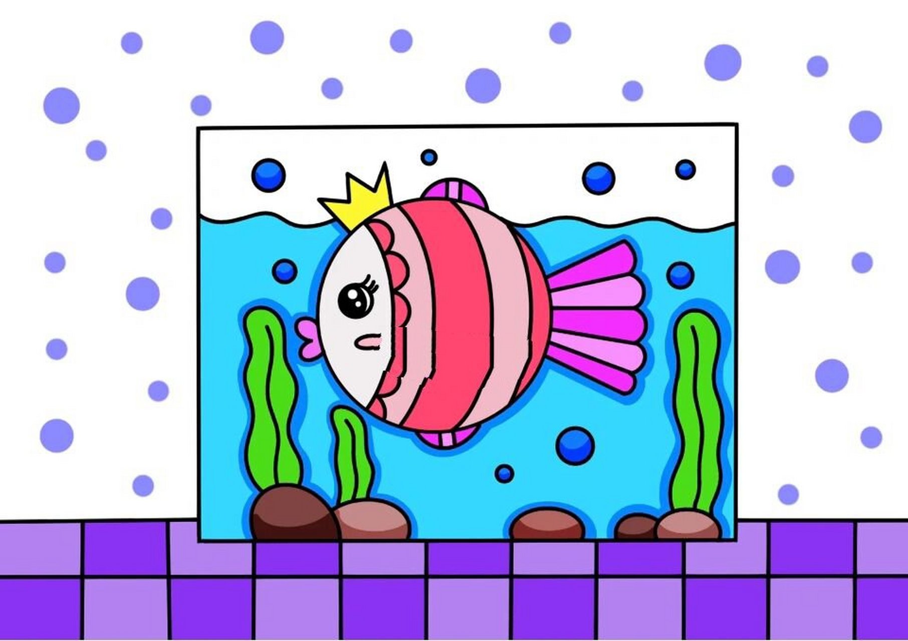 可爱的小鱼儿 创意画 儿童画 合集 带线稿