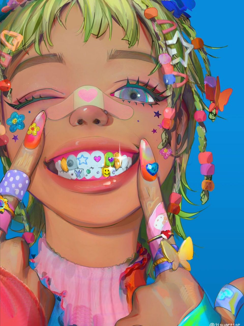 绝美糖果色少女插画头像95眼花缭乱色彩缤纷 插画欣赏98 打扮花哨