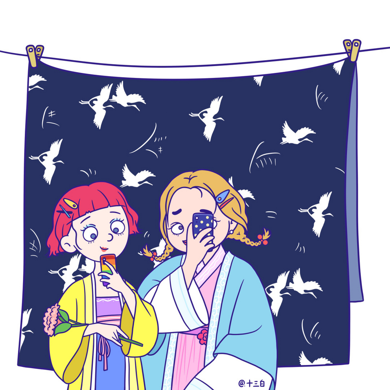 闺蜜插画九张 十三白原创 开心,我有过一个朋友;难过,我有过一个朋友