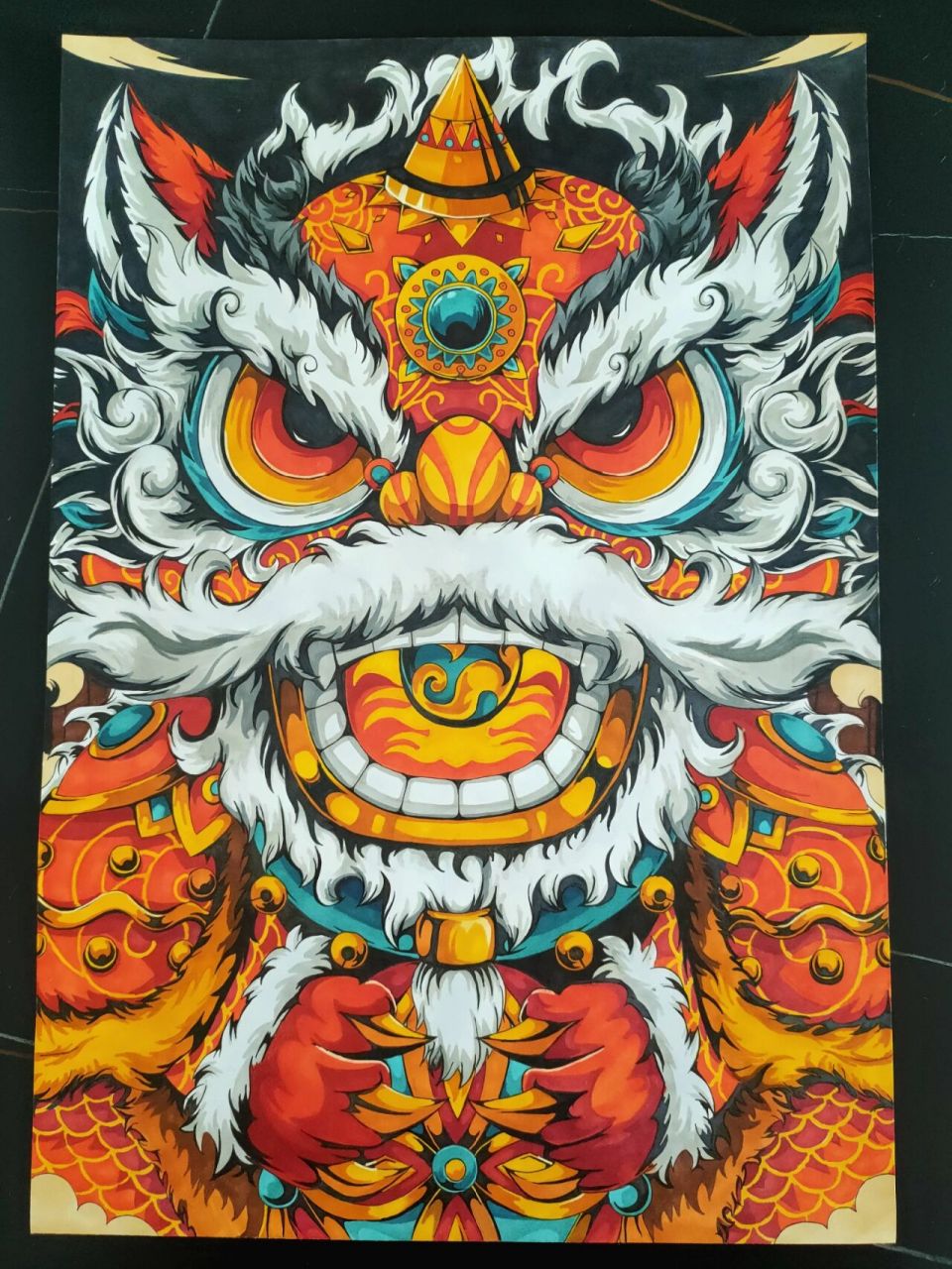 醒狮马克笔【附详细涂色过程】 终于涂完啦,用的法卡勒二代马克笔