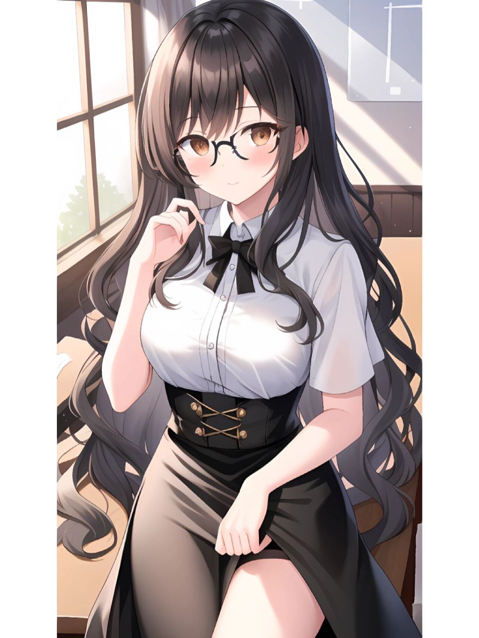 动漫二次元绘画人物,黑白礼服工作裙