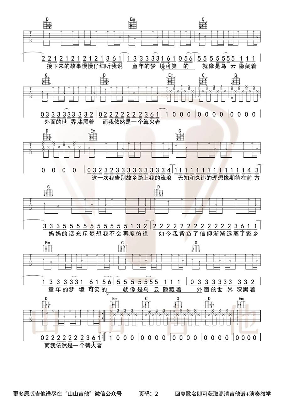 《妈妈的话》丨g调简单版吉他谱编配 非常好听的一首歌,简单版的难度