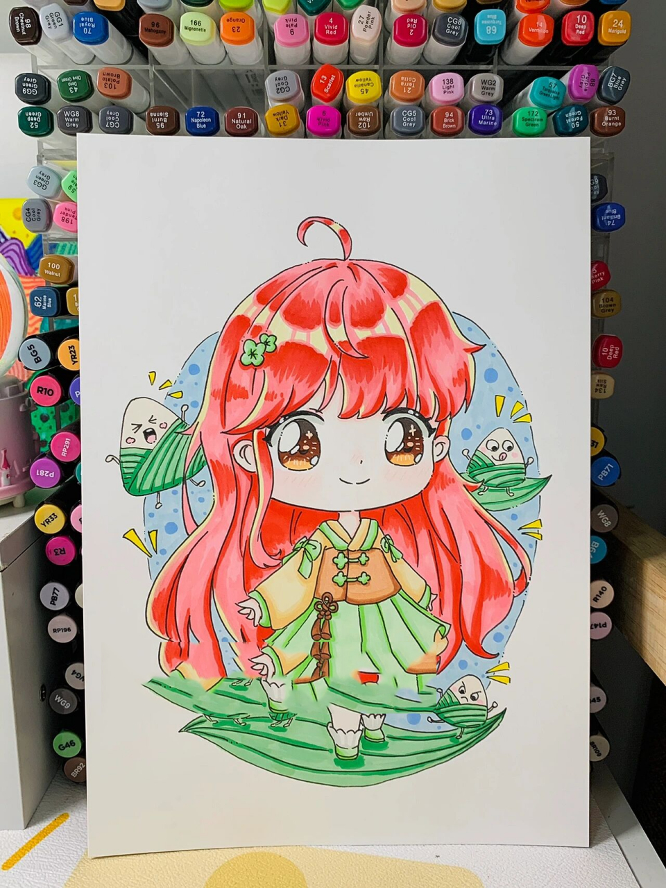 q版动漫绘画/马克笔手绘/端午粽子女孩 7815喜欢的可以点赞收藏哦