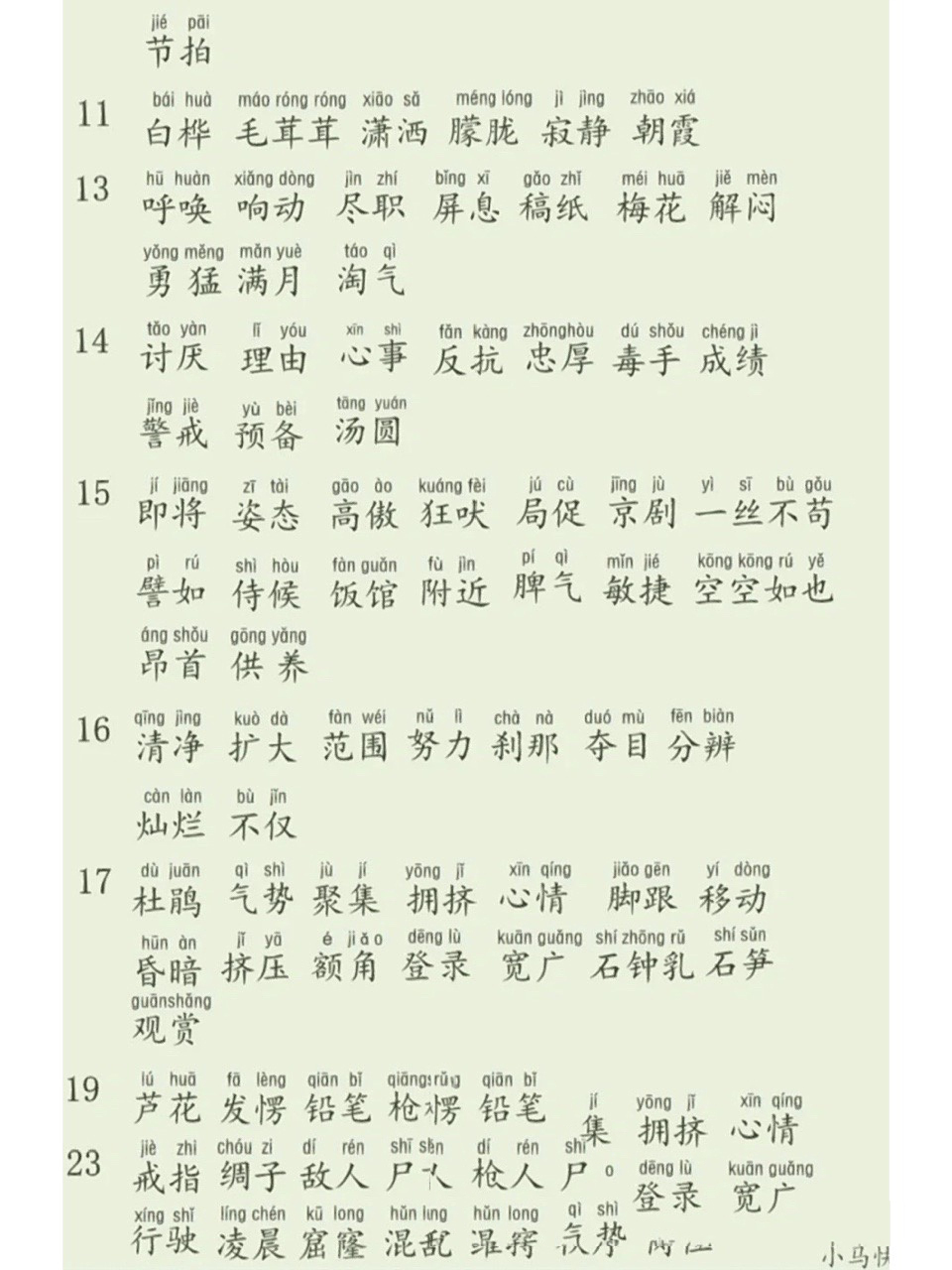 四年级下语文词语表带拼音