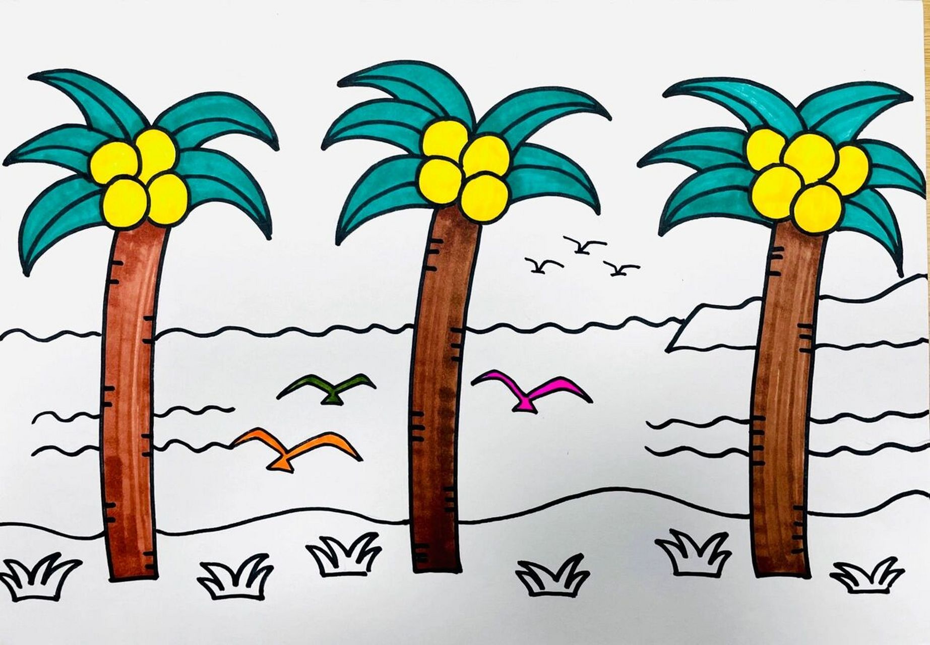 椰子树的画法 沙滩图片