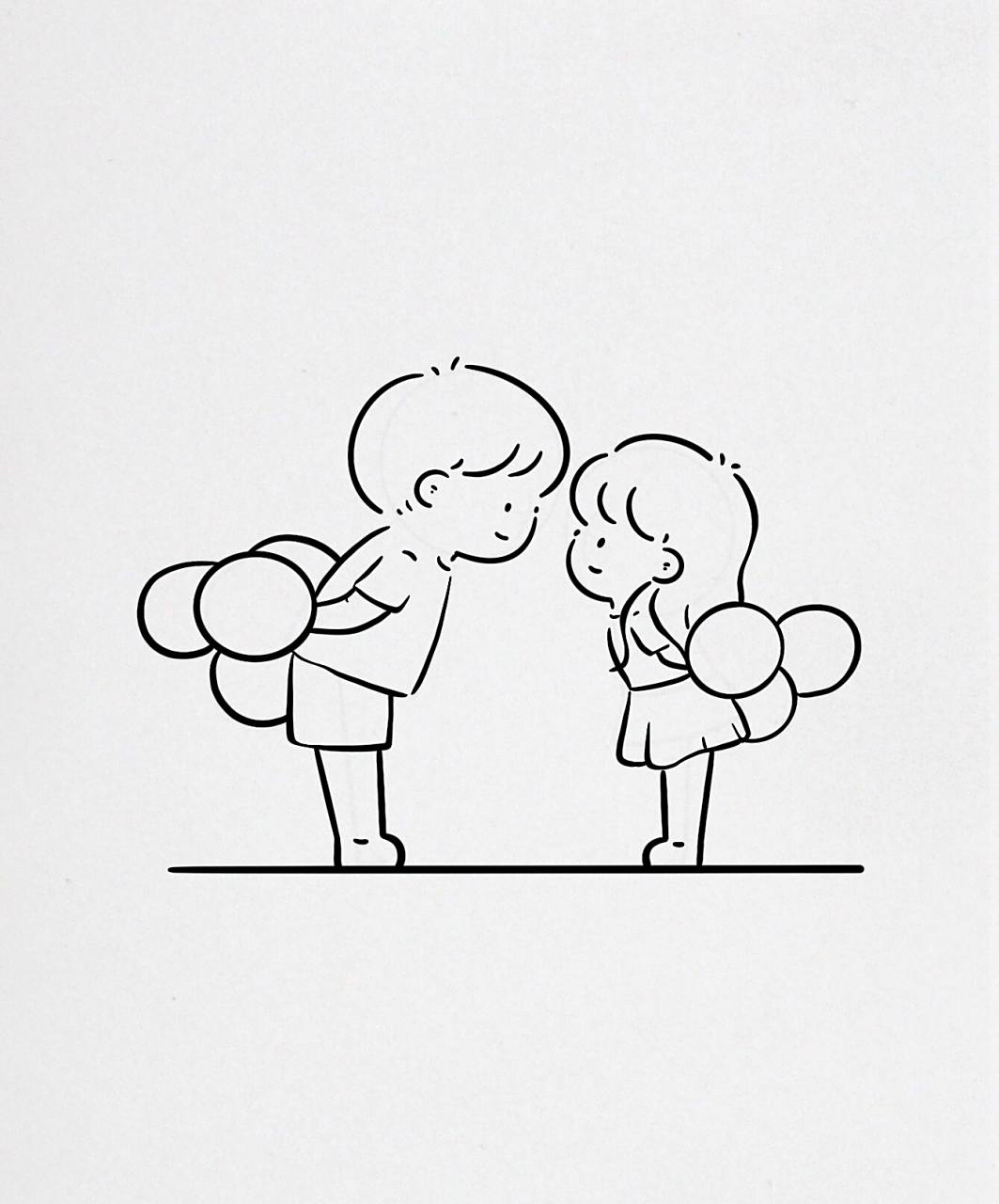 情侣简笔画教程:爱和想念都要及时表达出来 今日超甜教程99 	 情侣