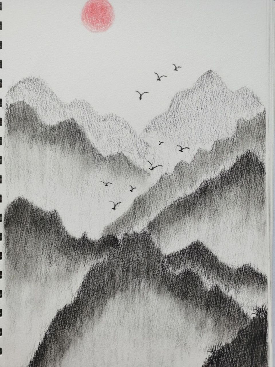 山水风景4K纸素描画图片