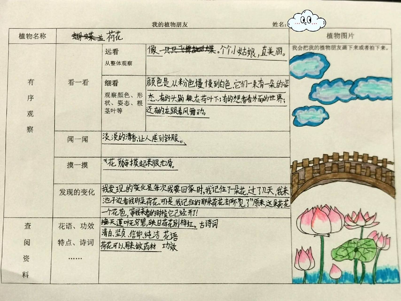 《我的植物朋友》观察记录卡 三年级下册第一单元作文《我的植物朋友