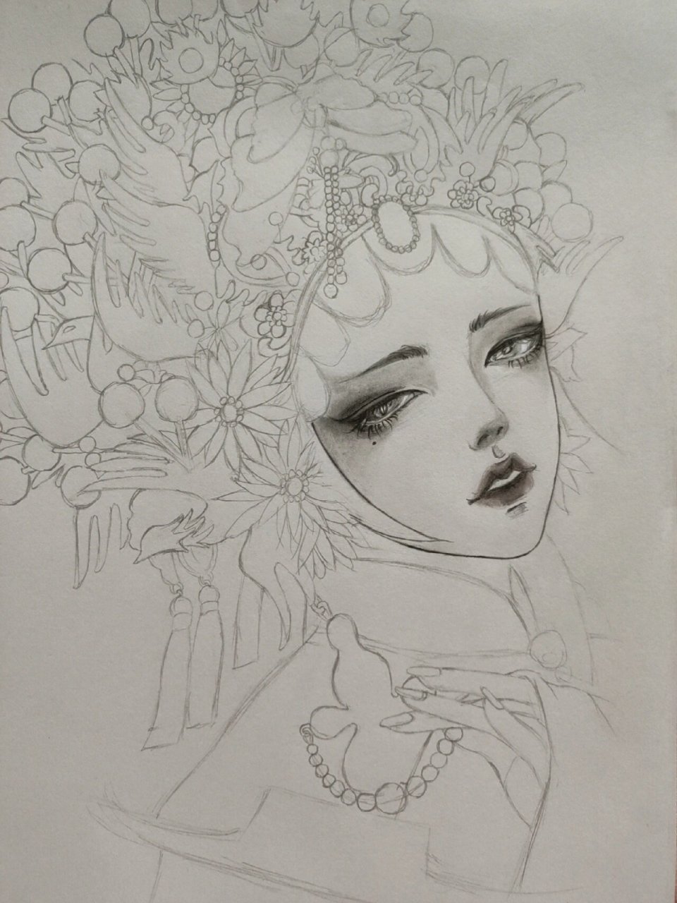 手绘戏曲人物 原作者:画笔:10b,2b,0.5自动铅笔,高光笔