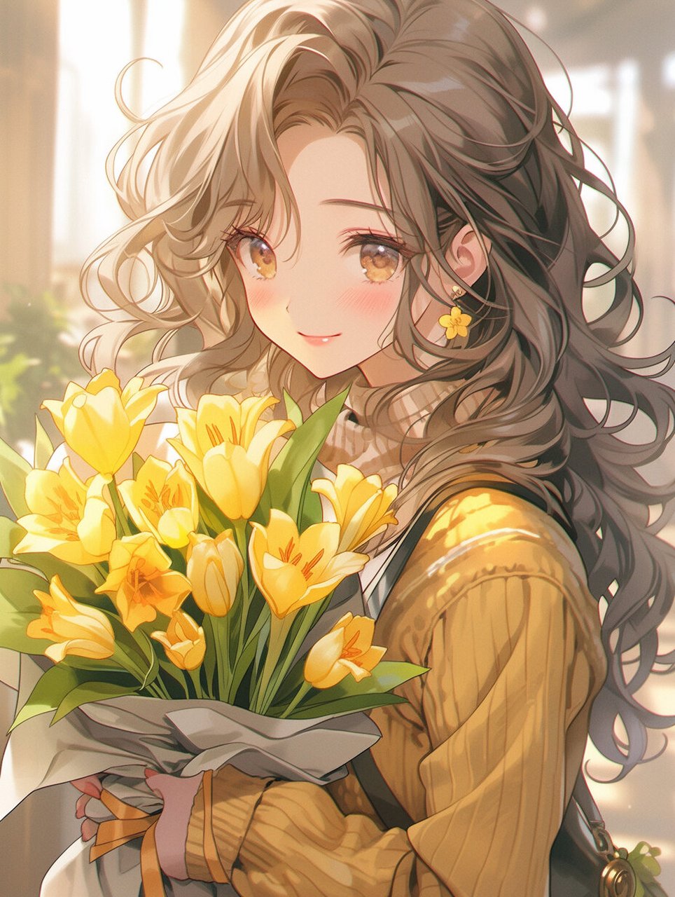 捧花女生头像 | 黄百合女孩 | 治愈系头像 黄百合花的寓意 	 花语①是