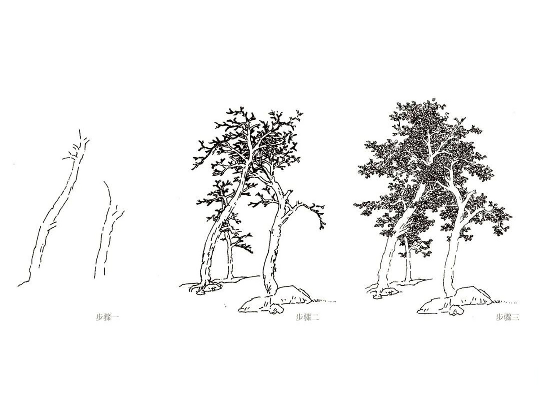 风景速写中树的画法,风景画中的黑白灰不同于素描的光影明暗调子,而是