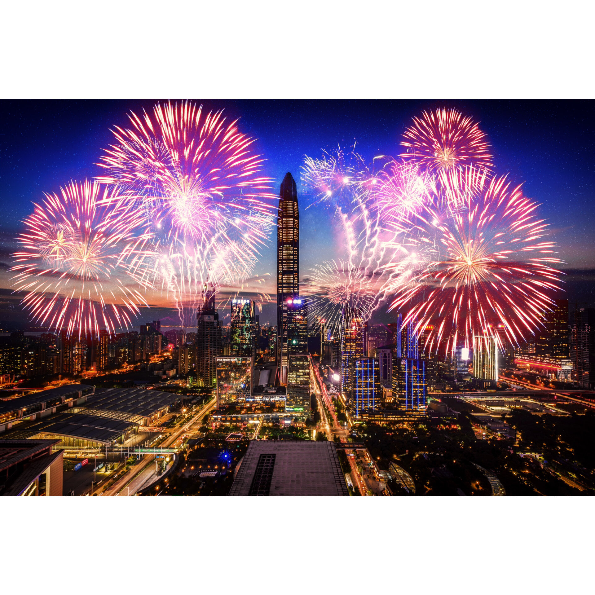 创意背景图 将城市夜景?照片合成烟花素材