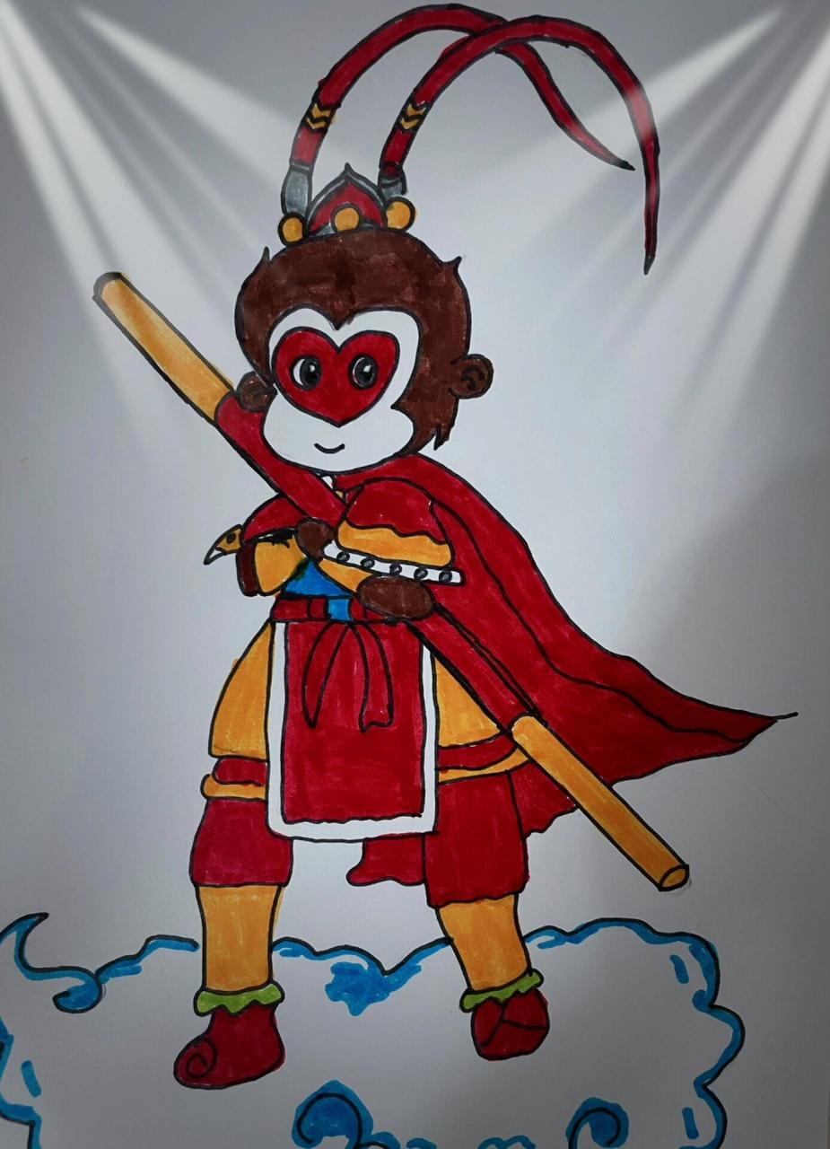 娃最近迷上齐天大圣孙悟空 我画轮廓 他涂色90