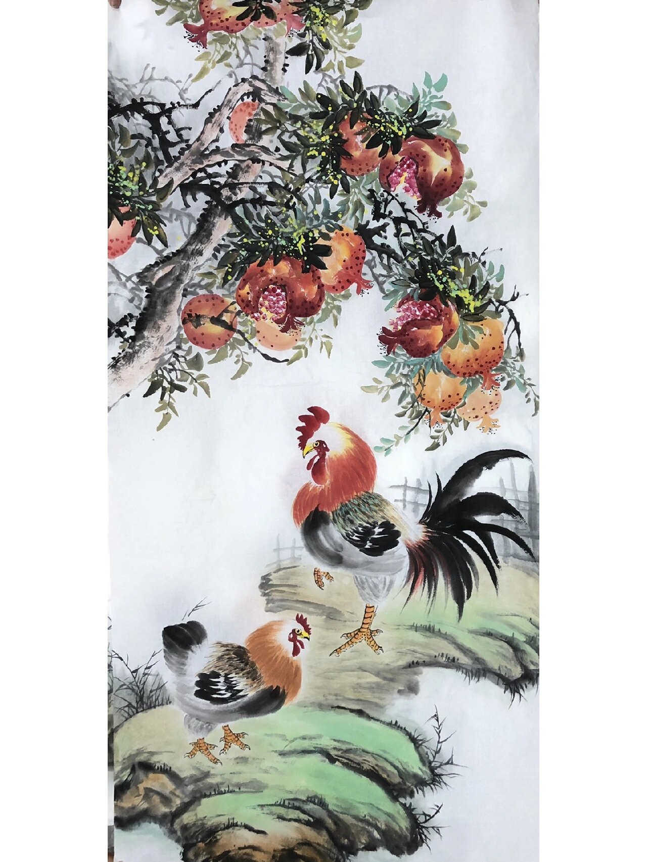 四尺大吉大利雅赏 国画鸡,红冠高高挂起,寓意冠上加冠,是吉祥喜庆的