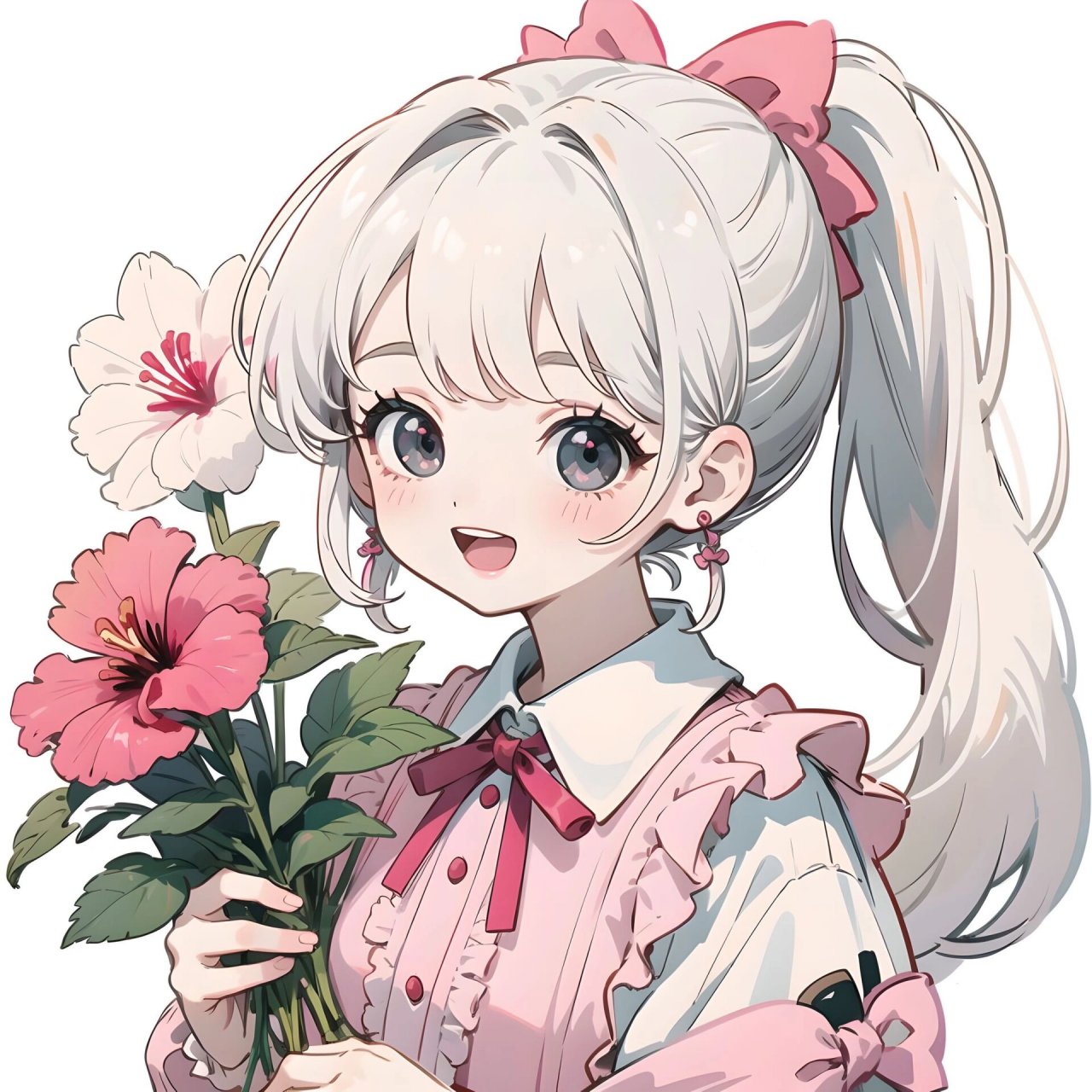 可爱女生抱花系列之木槿花