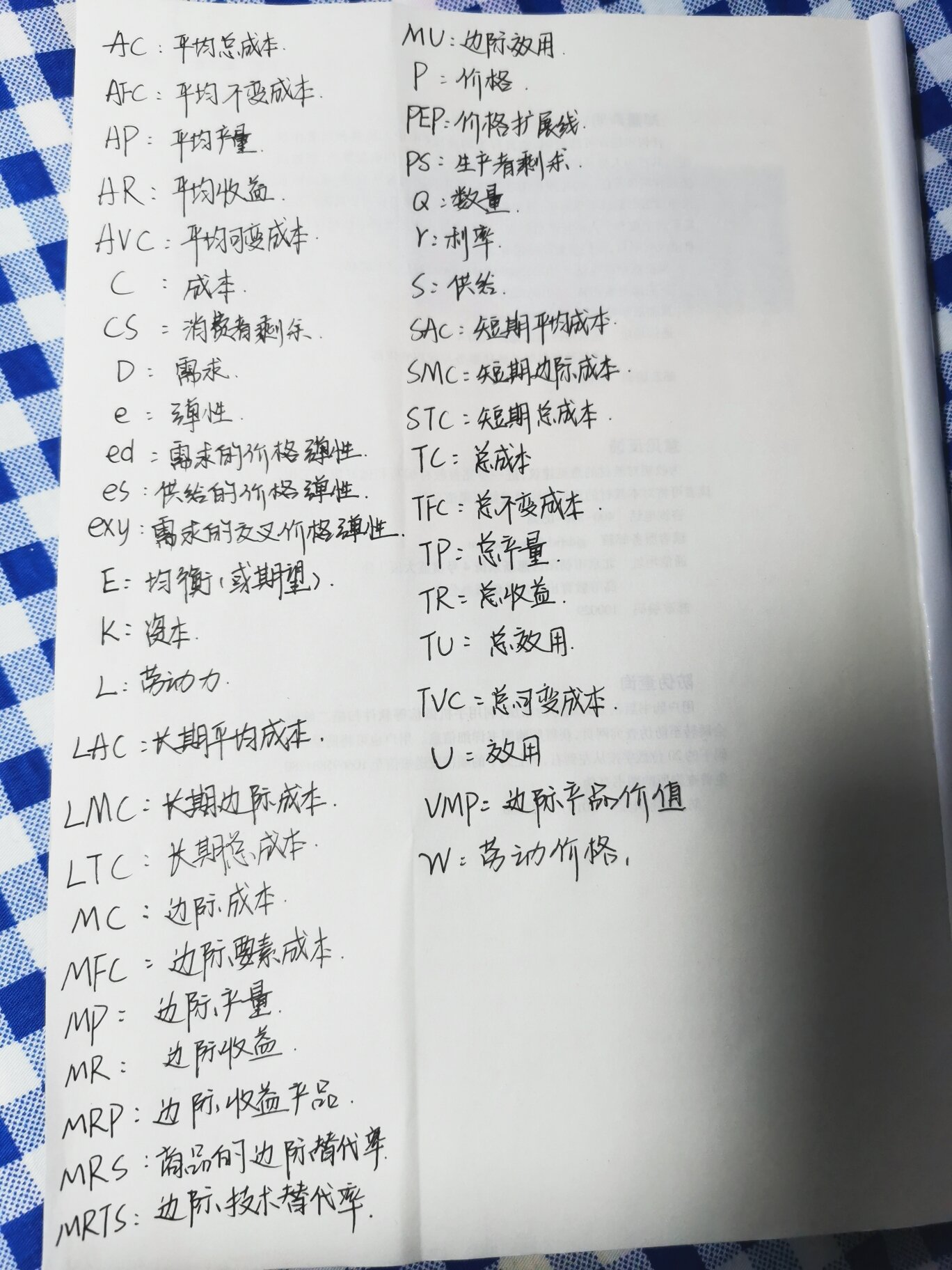 西方经济学英文字母缩写含义