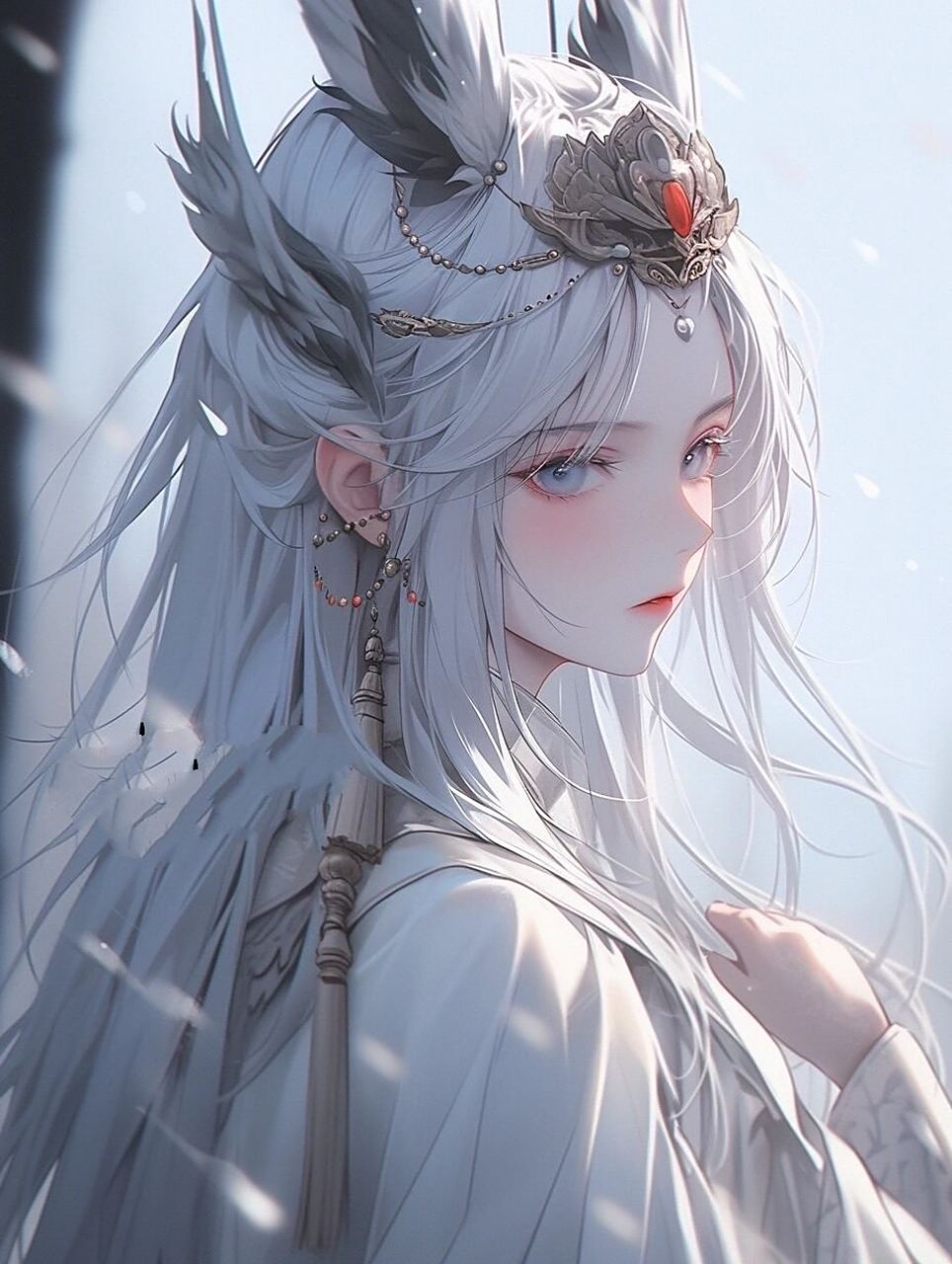 女生头像|清冷高贵温柔的白发神女 晚风吹起你鬓间的白发,抚平回忆留