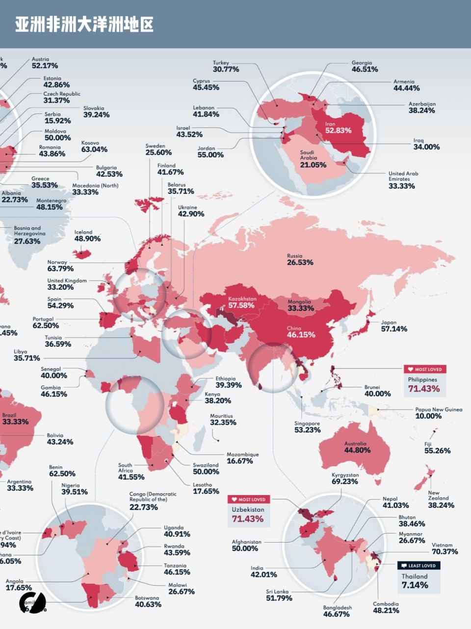 特斯拉在全球各地的受欢迎程度地图.