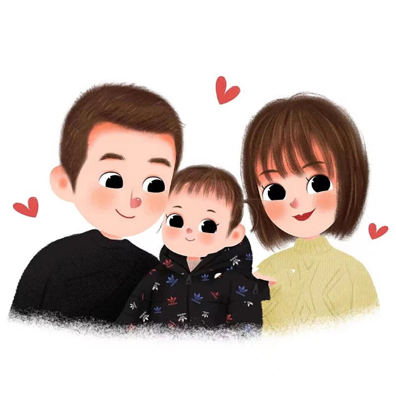 原创手绘|亲子头像|一家三口 在这个普普通通的小城 爱一个普普通通的