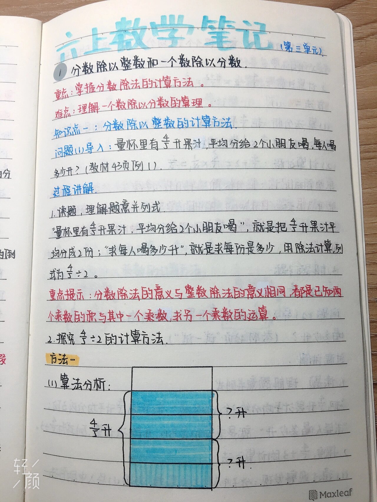 第三单元  分数除法 第一课时  分数除以整数和一个数除以分数 质识