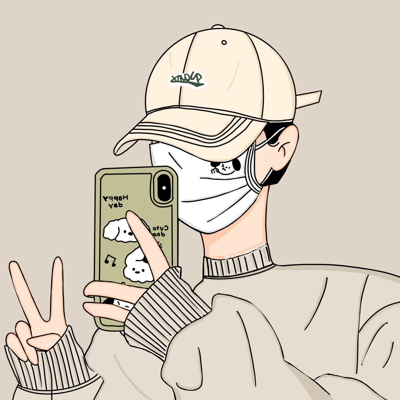 插画头像,这是一组戴鸭舌帽自拍不露脸情头 把男头安排上了,你们要的