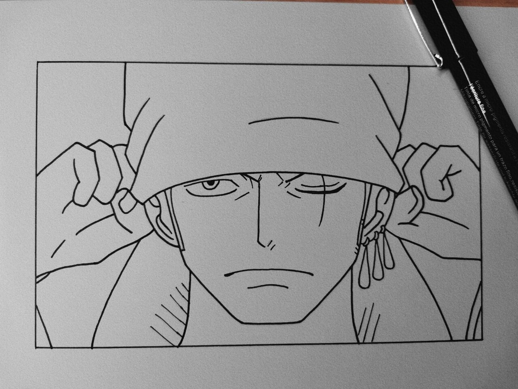 黑白手绘|海贼王|索隆 勾线:0.3,0.5 阴影:多乐绘马克笔cg4,cg6