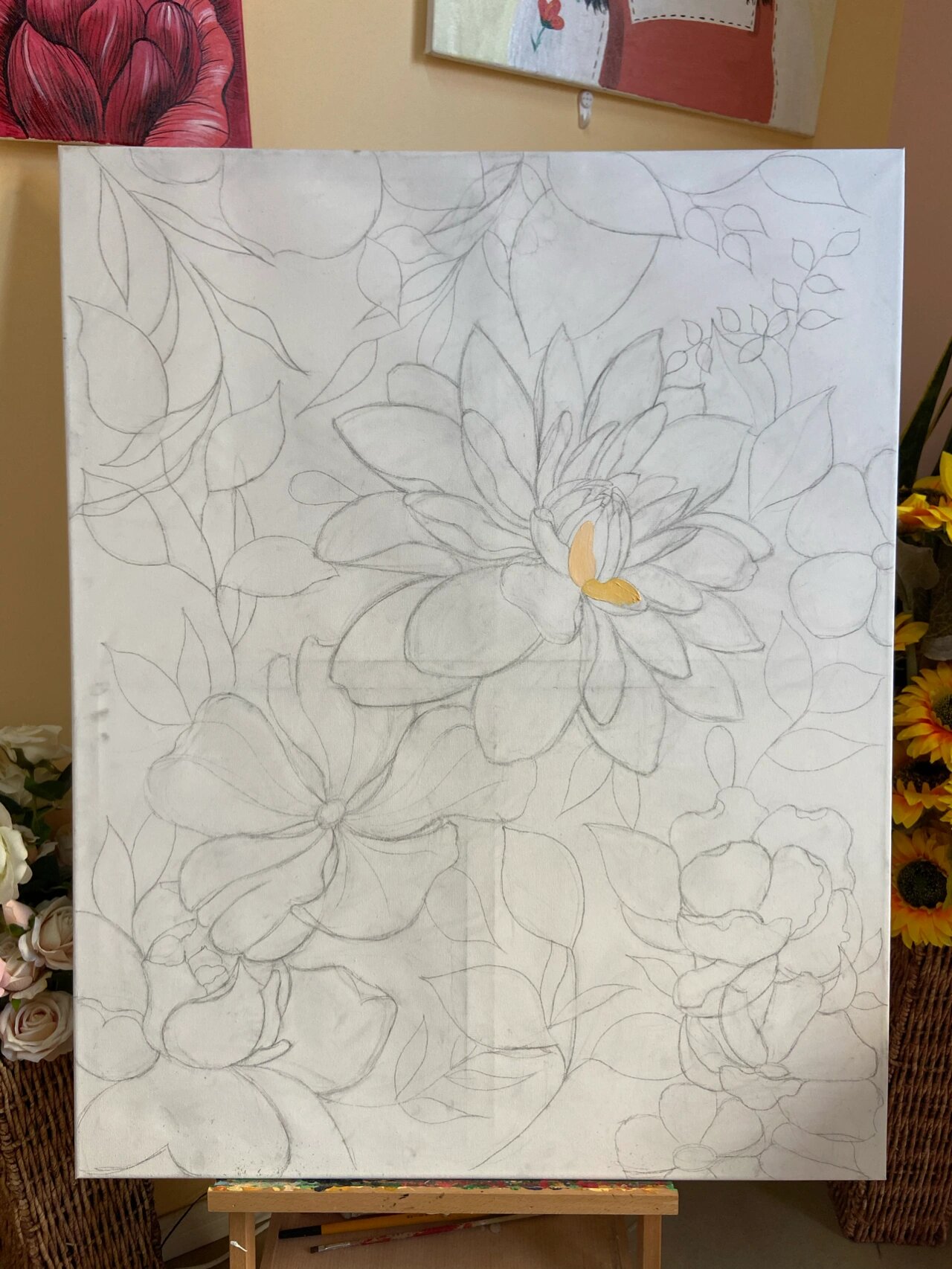 丙烯画 线描 花卉 《繁花似锦》 尺寸 70*80 颜料:丙烯