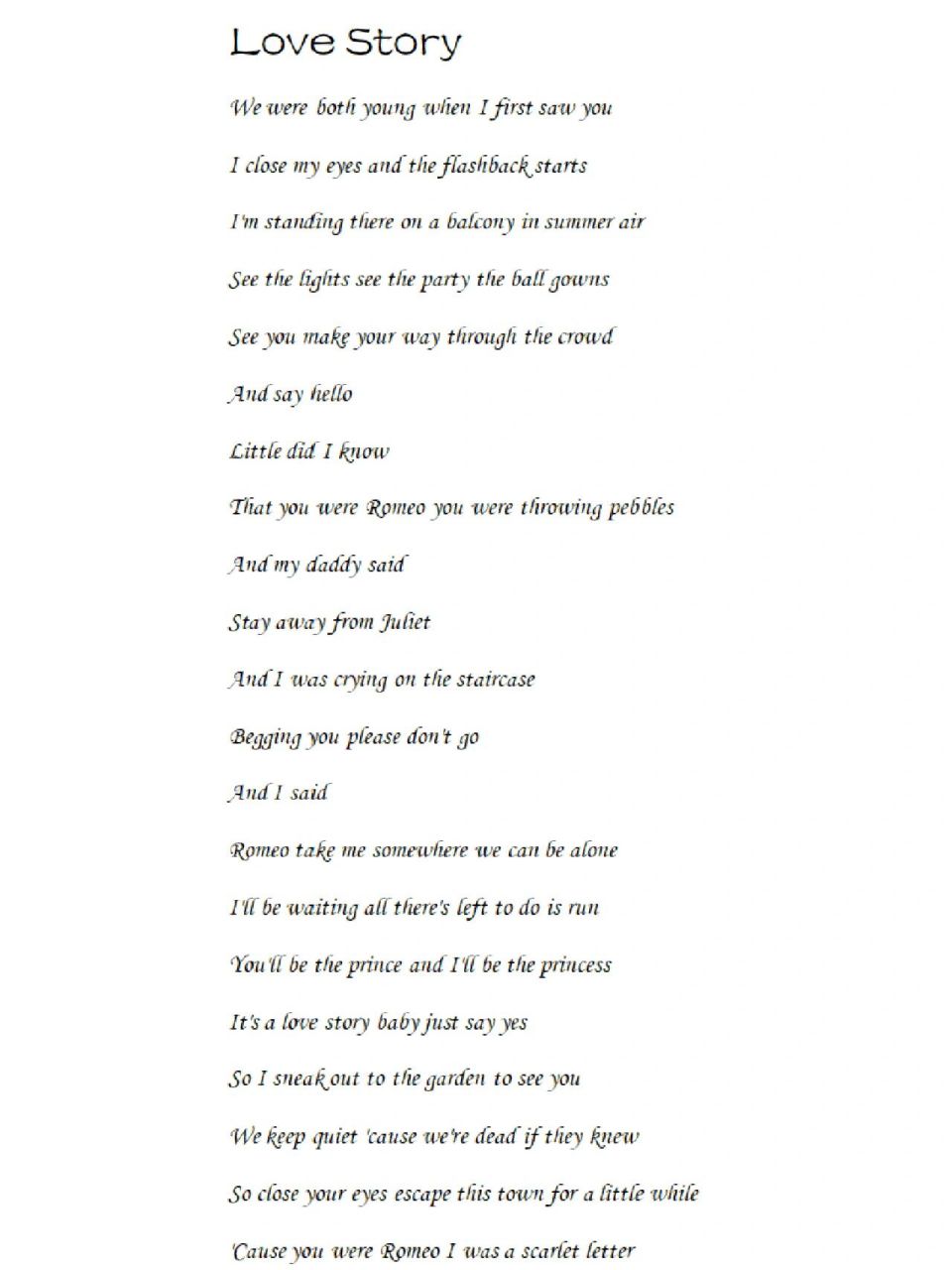 每天一首歌词分享——《love story》