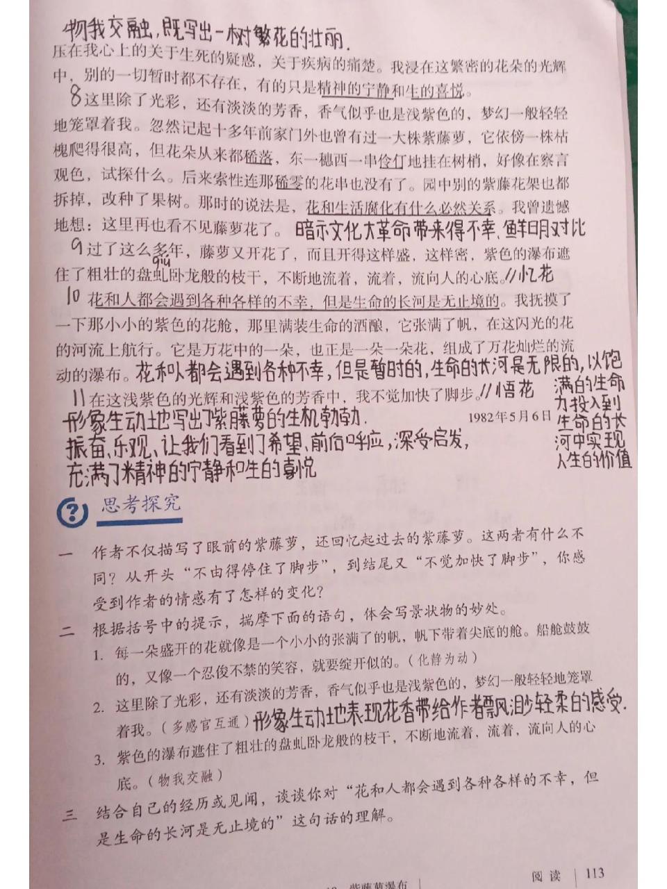 七年级下册18课紫藤萝瀑布课堂笔记     浅更新一下