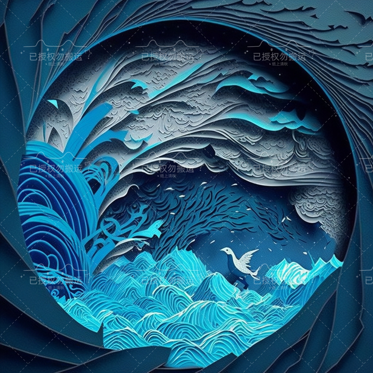 剪纸风-用ai 演绎【精卫填海】          具体生成教程见主页笔记