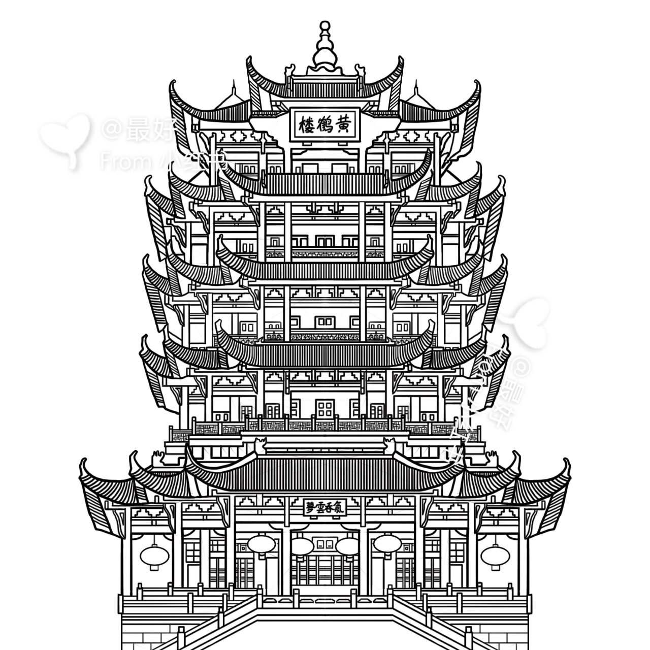 黄鹤楼手绘 手绘黄鹤楼建筑