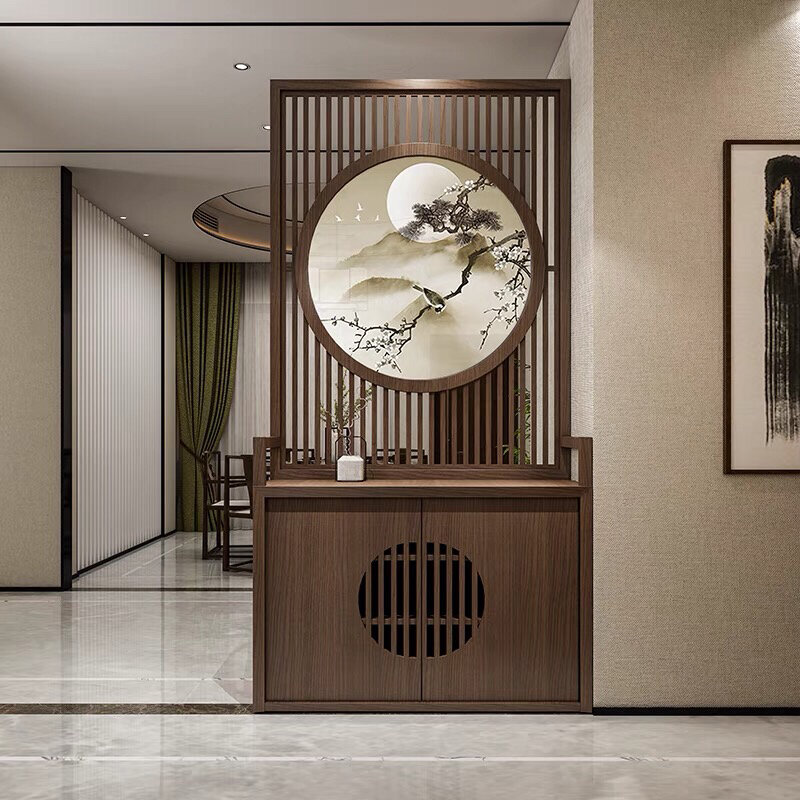 新中式高档实木屏风隔断 入户客厅格栅柜玄关柜白蜡木简约现代鞋柜