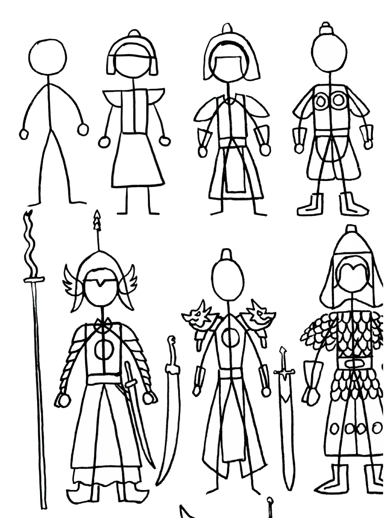 中国铠甲盔甲火柴人,创意儿童画简笔画教程