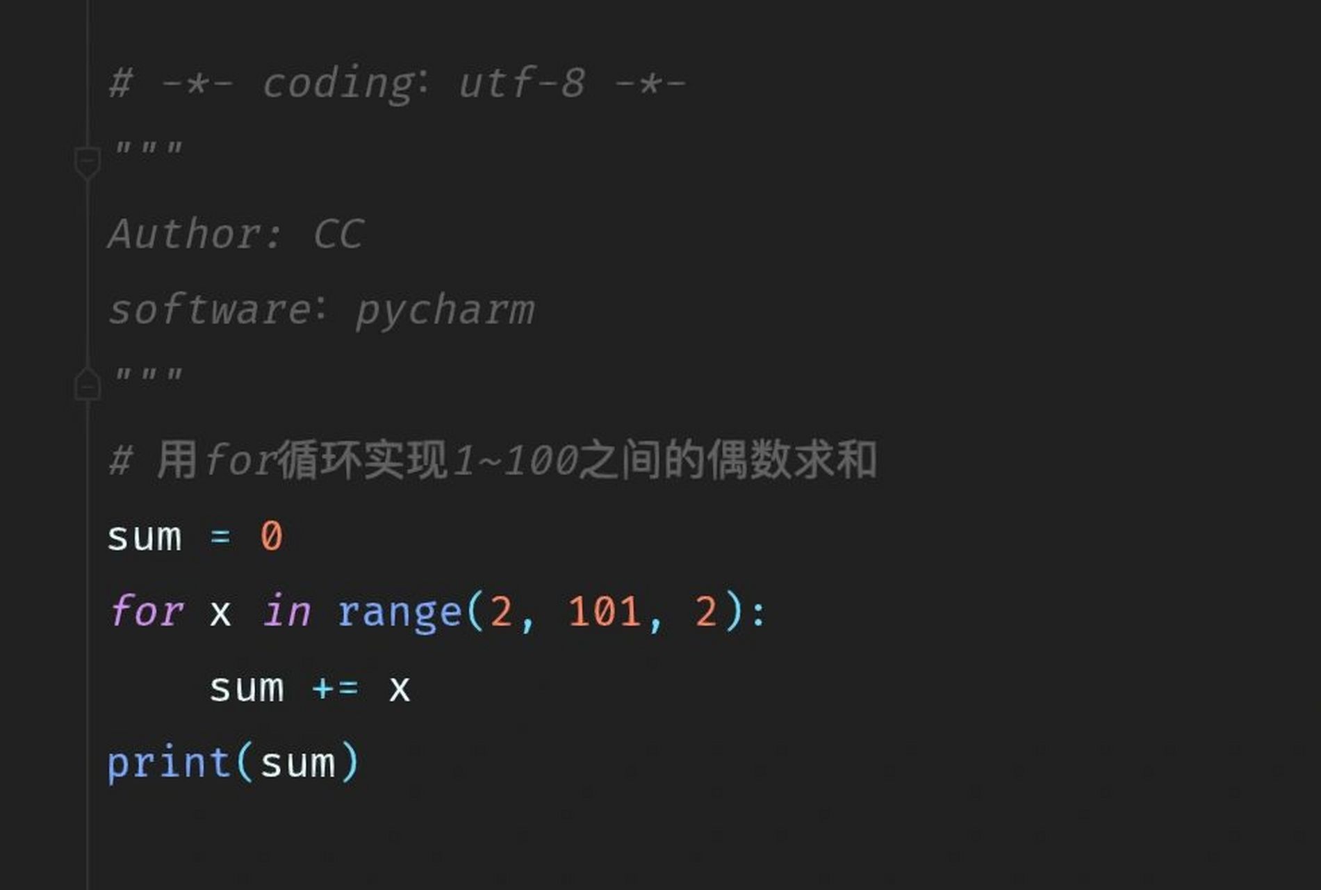 python使用for循环实现1-100偶数求和