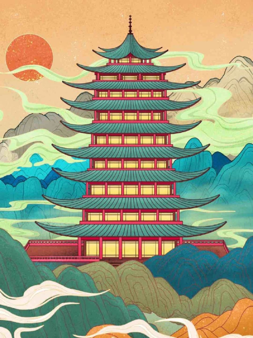九层文昌塔,利考试背景图.