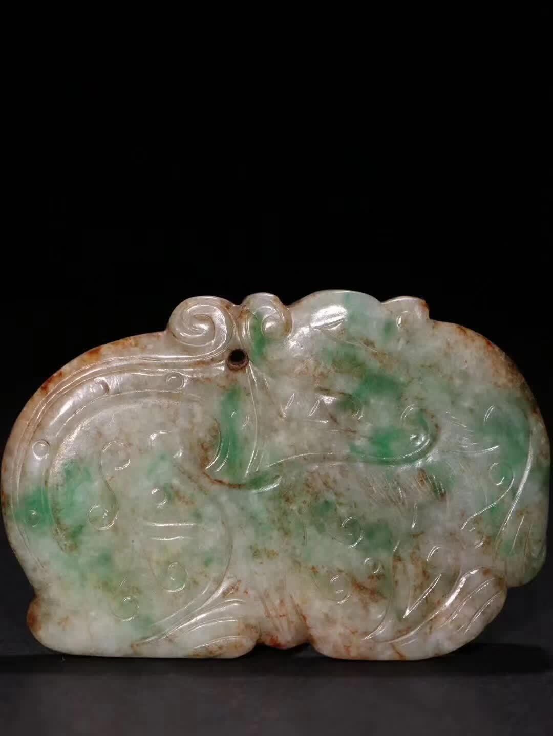 清代老翡翠《瑞兽》纹带扣「旧藏」重72.9g