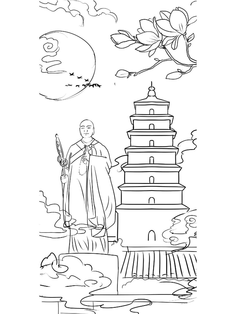 西安景点国风手绘图 西安一座古老的城市 这里有让我怀念与回忆的地方