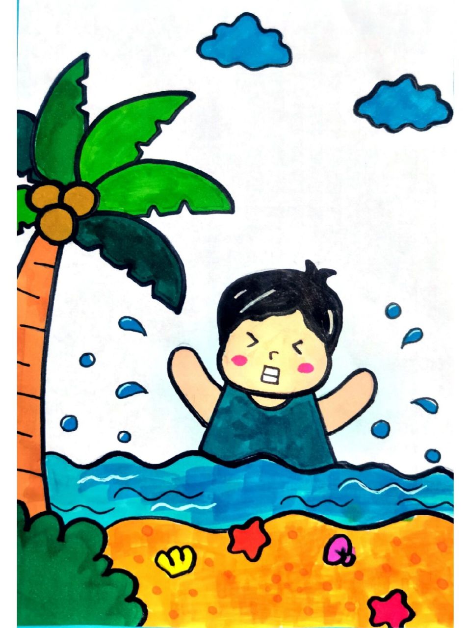 夏季防溺水儿童简笔画 夏季防溺水儿童简笔画,假期一定提醒孩子远离