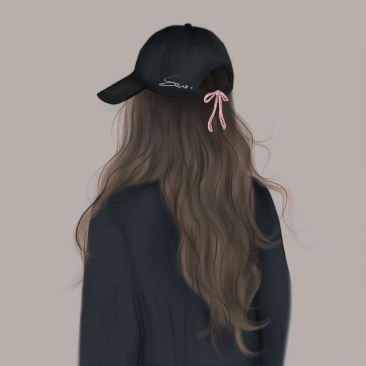 手绘女生背影头像