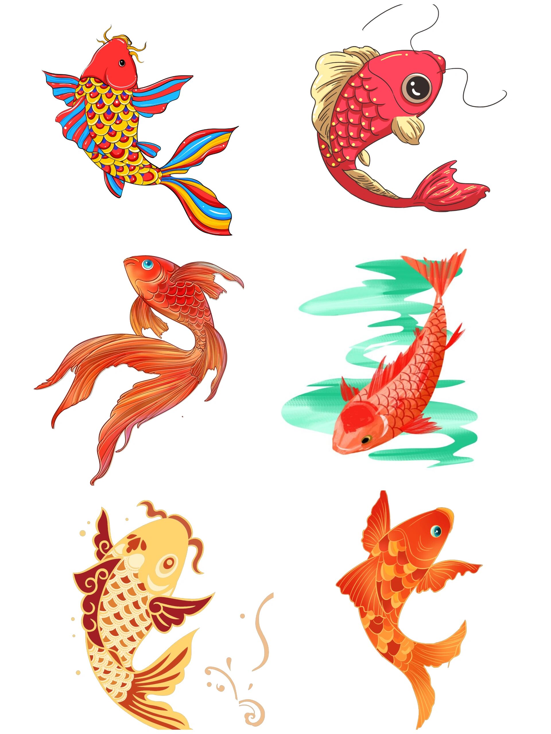 锦鲤插画‖古风锦鲤简笔画免抠图②